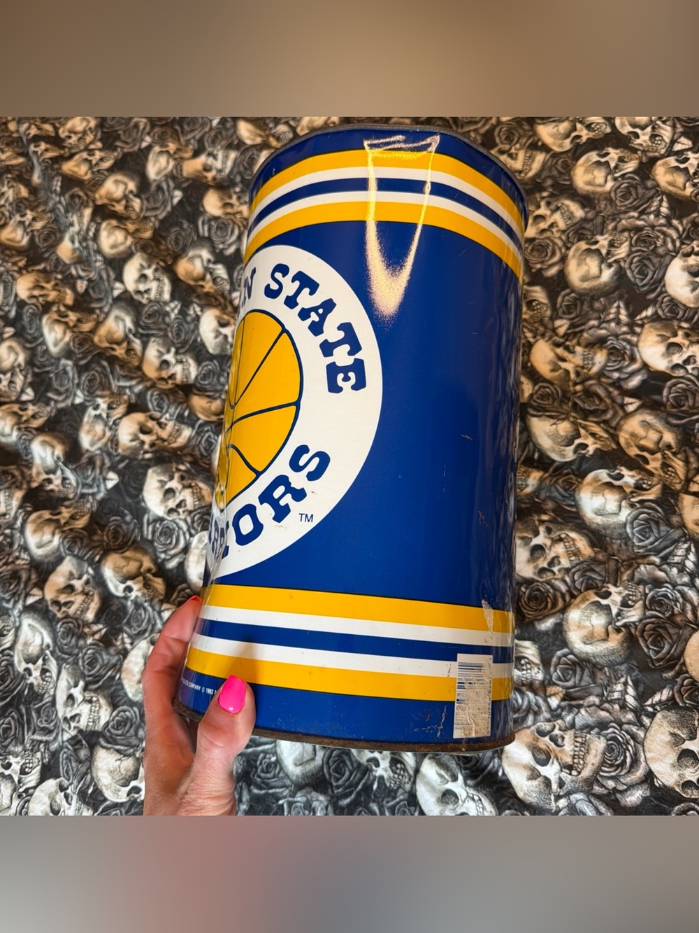1992 NBA Golden State Warriors P&K Products Co Metal Tin Waste Trash Basket Can